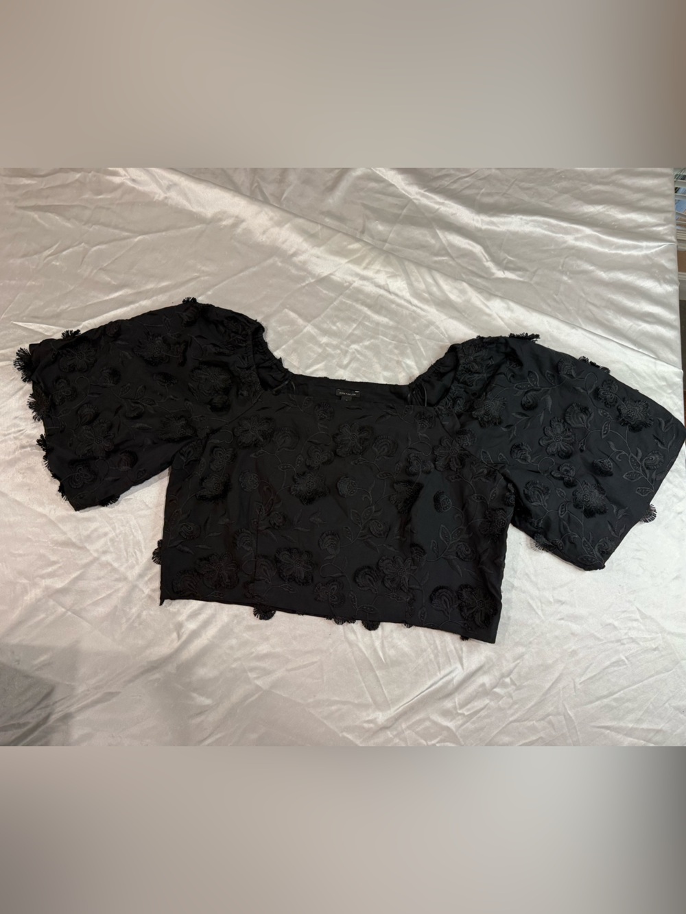 Ann Taylor Black Floral Appliqué Top